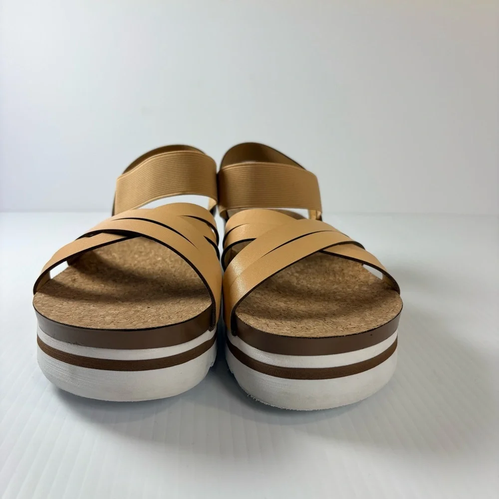 C&C California Platform Cork Sandals Tan Strappy Comfort Sandals Sz10